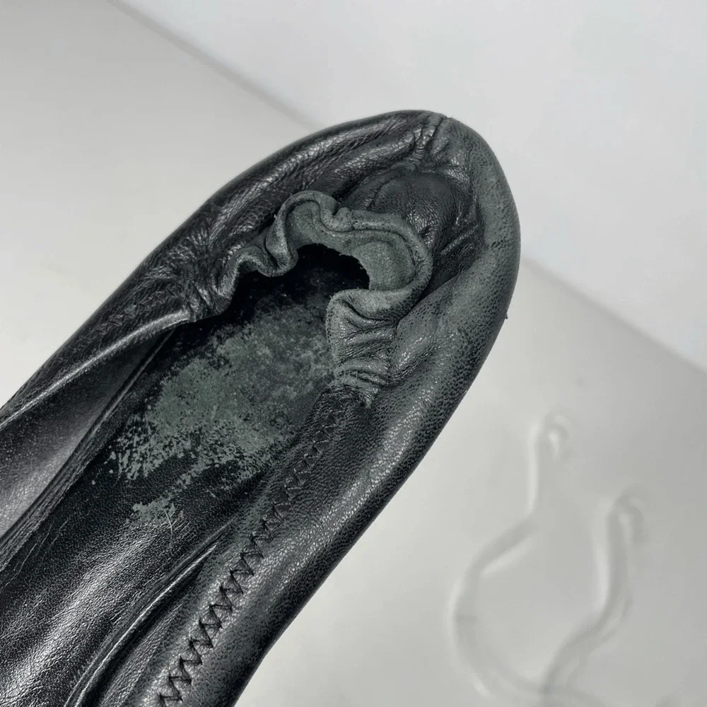 Tory Burch Reva Ballet Flat Black Nappa leather gold medallion logo womens 8 - Picture 8 of 9